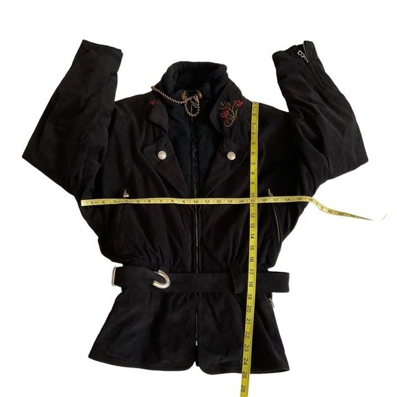 VTG Bogner Suede Embroidered Women’s Belted Ski Jacket Black Red 80s/90s Vintage - Picture 5 of 12